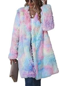 Women's Rainbow Tie-Dye Fuzzy Fleece Jacket