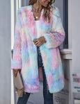 Women's Rainbow Tie-Dye Fuzzy Fleece Jacket