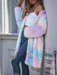 Women's Rainbow Tie-Dye Fuzzy Fleece Jacket