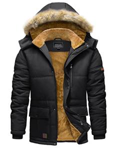 Men's Black Water-Repellent Hoodie Winter Jacket