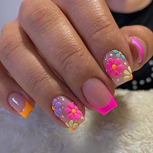 Nude Pink Flower Design Press-On Nails