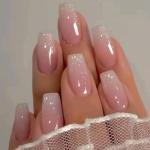 Pink White Ombre Glitter Press-On Nails for Women