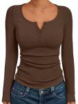 Chic Ribbed Long Sleeve Henley Top for Women