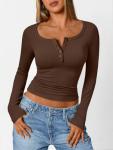 Chic Ribbed Long Sleeve Henley Top for Women