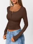 Chic Ribbed Long Sleeve Henley Top for Women