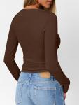 Chic Ribbed Long Sleeve Henley Top for Women