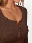 Chic Ribbed Long Sleeve Henley Top for Women