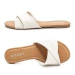 FITORY Women's Summer Leather Flat Slide Sandals