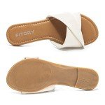 FITORY Women's Summer Leather Flat Slide Sandals