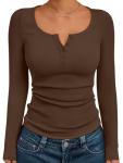 Chic Ribbed Long Sleeve Henley Top for Women
