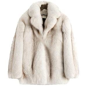 Denny&Dora Men's White Fox Fur Lapel Coat