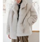 Denny&Dora Men's White Fox Fur Lapel Coat