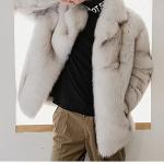 Denny&Dora Men's White Fox Fur Lapel Coat