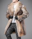 Men's Winter Long Coat with Coyote Fur Lapel