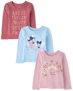 Toddler Girls' Long Sleeve Graphic Tee 3-Pack