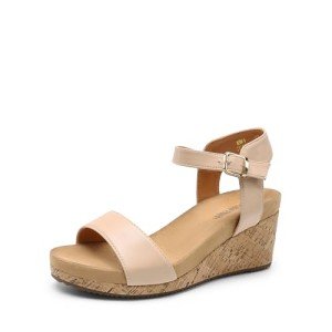 Nude Open Toe Ankle Strap Wedge Sandals