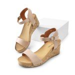 Nude Open Toe Ankle Strap Wedge Sandals