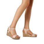 Nude Open Toe Ankle Strap Wedge Sandals