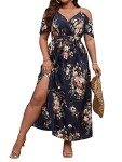 Floerns Plus Size Floral Cold Shoulder Long Dress