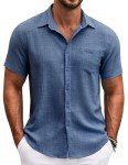 Men's Casual Short Sleeve Beach Shirt - Denim Blue