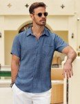 Men's Casual Short Sleeve Beach Shirt - Denim Blue