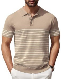 Vintage Khaki Short Sleeve Polo Shirt for Men