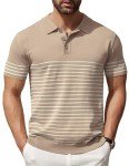 Vintage Khaki Short Sleeve Polo Shirt for Men