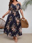 Floerns Plus Size Floral Cold Shoulder Long Dress