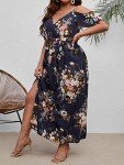 Floerns Plus Size Floral Cold Shoulder Long Dress