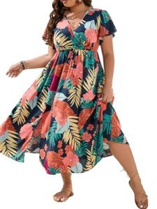 Floerns Plus Size Boho Floral A-Line Dress
