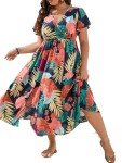 Floerns Plus Size Boho Floral A-Line Dress
