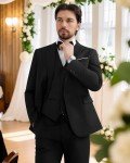 Men's Slim Fit 3-Piece Suit Set - Black