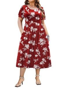 Plus Size Women's Floral Midi Dress with Pockets