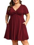 Plus Size Summer Dress with Pockets - Wine Red