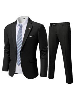 YND Men's Slim Fit Black Suit Set with Tie