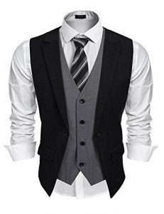 Coofandy Men's Black Layered Formal Vest - Large