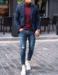 Men's Slim Fit Casual Blazer - Blue XXL