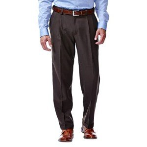 Haggar Men's Expandable Waist Pleat-Front Pants