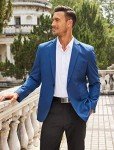 Men's Slim Fit Casual Blazer - Blue XXL
