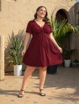 Plus Size Summer Dress with Pockets - Wine Red