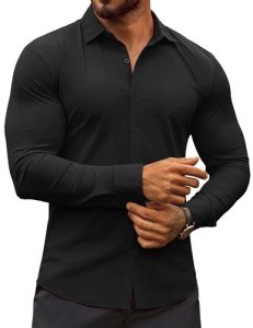 COOFANDY Men's Black Long Sleeve Dress Shirt