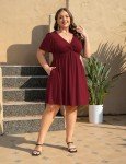 Plus Size Summer Dress with Pockets - Wine Red