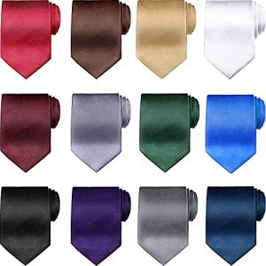 12-Piece Solid Satin Necktie Set for All Occasions