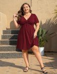 Plus Size Summer Dress with Pockets - Wine Red