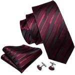Barry.Wang Classic Stripe Tie Set with Cufflinks