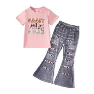 Toddler Girl Leo Heart Print Summer Outfit Set