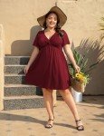 Plus Size Summer Dress with Pockets - Wine Red