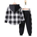 Toddler Boy Plaid Hoodie and Sweatpants Set