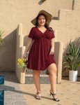 Plus Size Summer Dress with Pockets - Wine Red