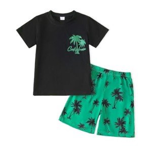 Coconut Tree Print Tee and Shorts Set for Kids